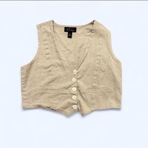 Beige Cropped Button-Front Vest - Unbranded